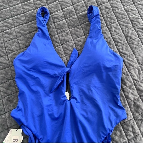 The Bikini Lab One Piece Swimsuit Women Large Blue Front Tie Plunging V Neck N - Picture 4 of 10
